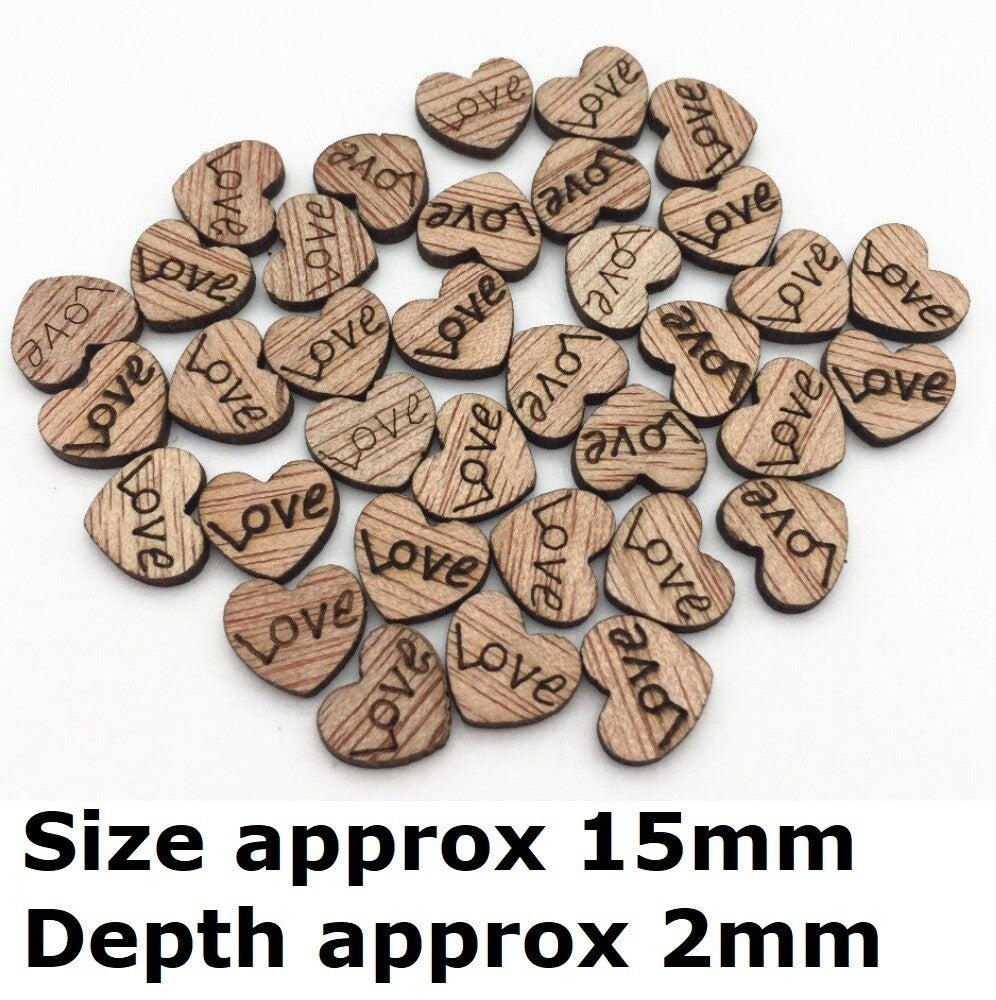 Wedding Valentine Table Decoration Scrapbook Wooden Hearts Worded Love Confetti - Love Hearts Grained Wood 15mm