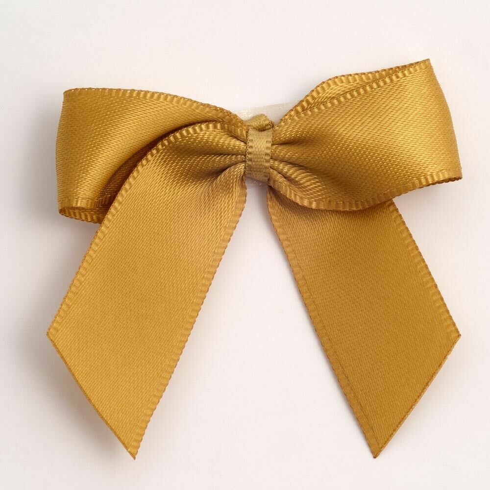 Self Adhesive 5cm Bow Satin Bows Sticky Pre-Tied 16mm Ribbon Craft Wedding - Gold
