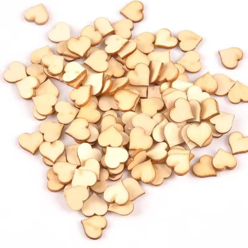 100 x Wooden Hearts Wood Heart Table Scatter Scrapbook Craft 10mm / 1cm