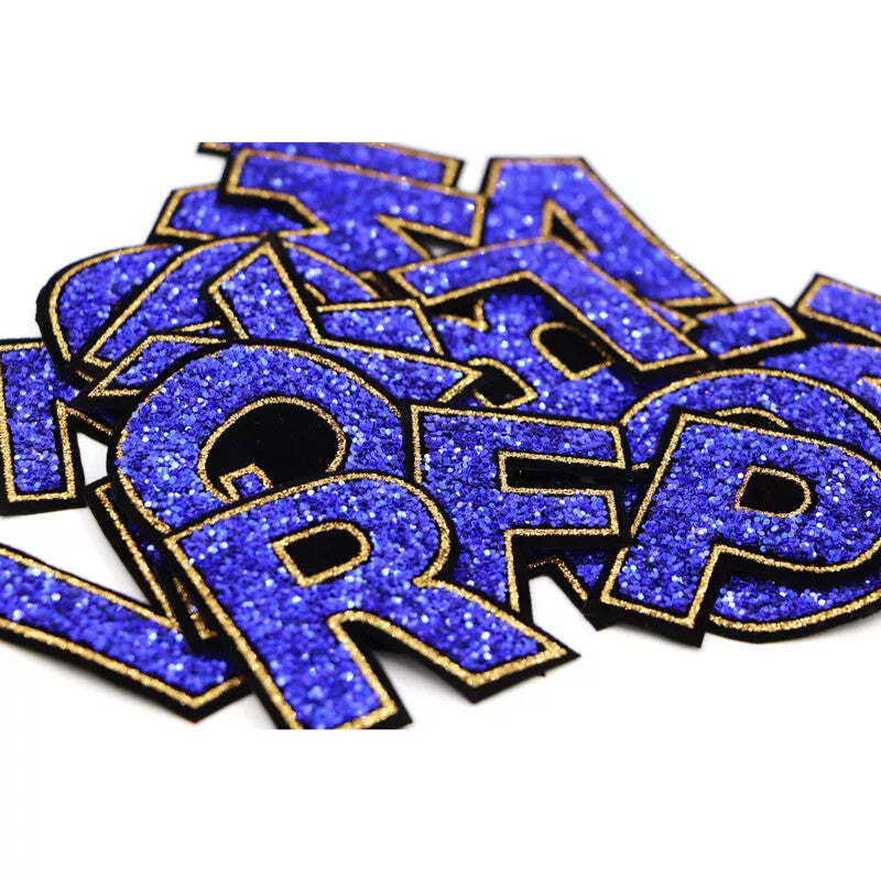 Blue Sequins Glitter Letter Patch Iron on Alphabet Customise Clothes 5.5cm