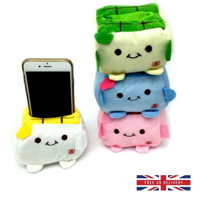Kawaii Tofu Phone Holder Plush Block Seat Stand