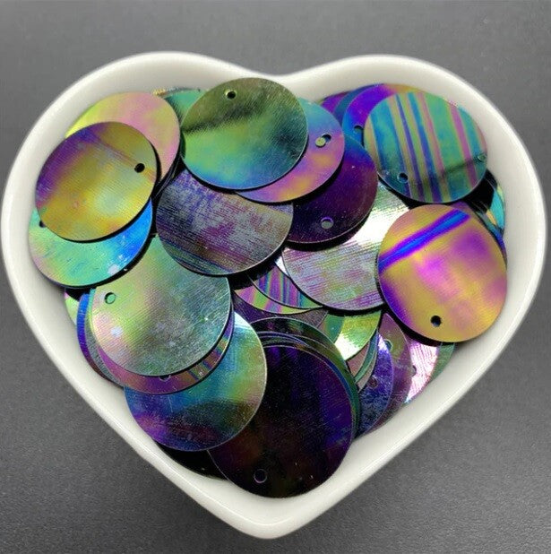 200 x Large Round 20mm Loose Sequin Flat Sewing Trim Costume Craft - 23 COLOURS - Dark Metallic Rainbow