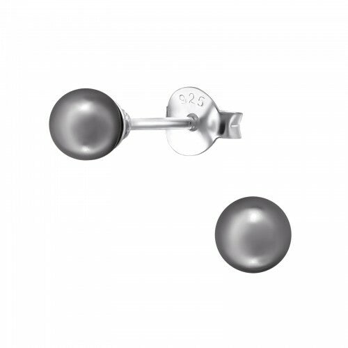 925 Sterling Silver Pearl Stud Earrings Many Colours Elegant Wedding & Gift Bag - Dark Grey