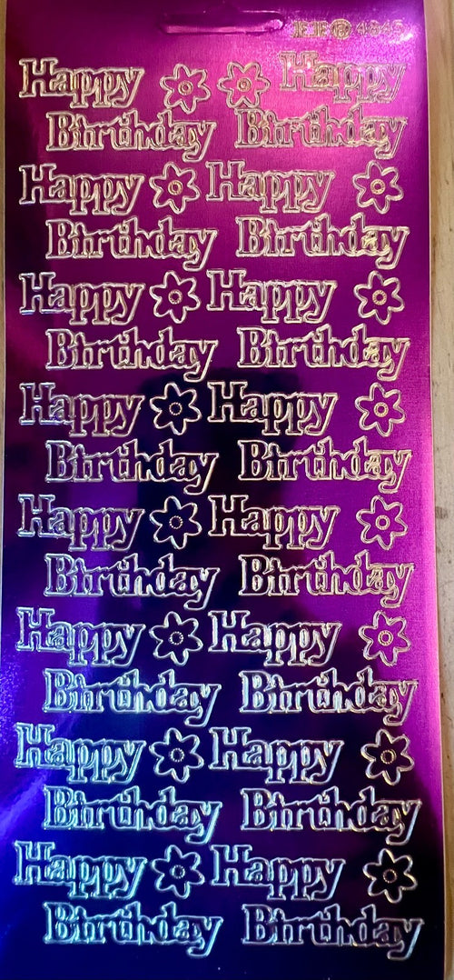 10 Sheets - Purple Happy Birthday Mirror Shine Peel Off Sticker Craft Stickers