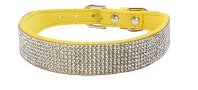 Suede Rhinestone Dog Collar Diamante Puppy Yorkie Teacup Chihuahua & Upwards - Yellow