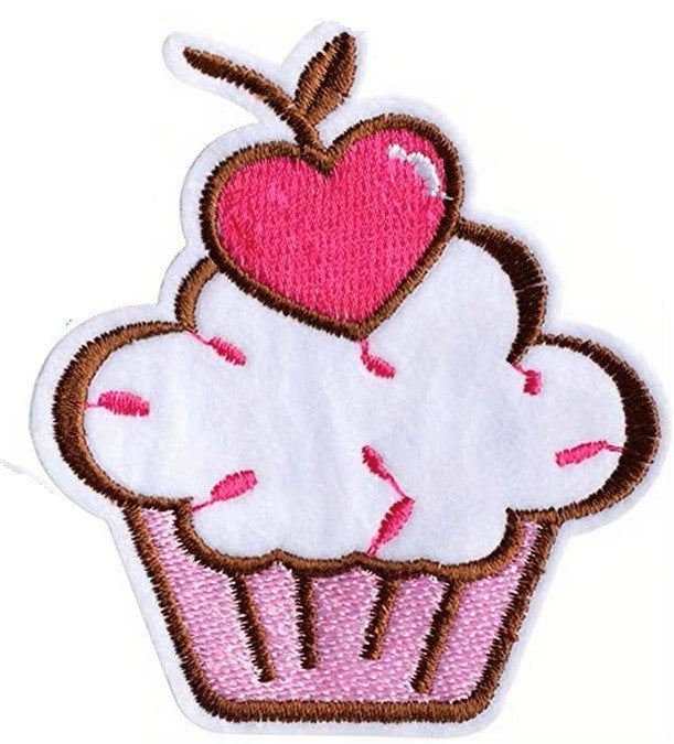 Cupcake Embroidery Patch Cake Patches Iron on / Sew / Glue Embroidered Cakes - Large Cupcake