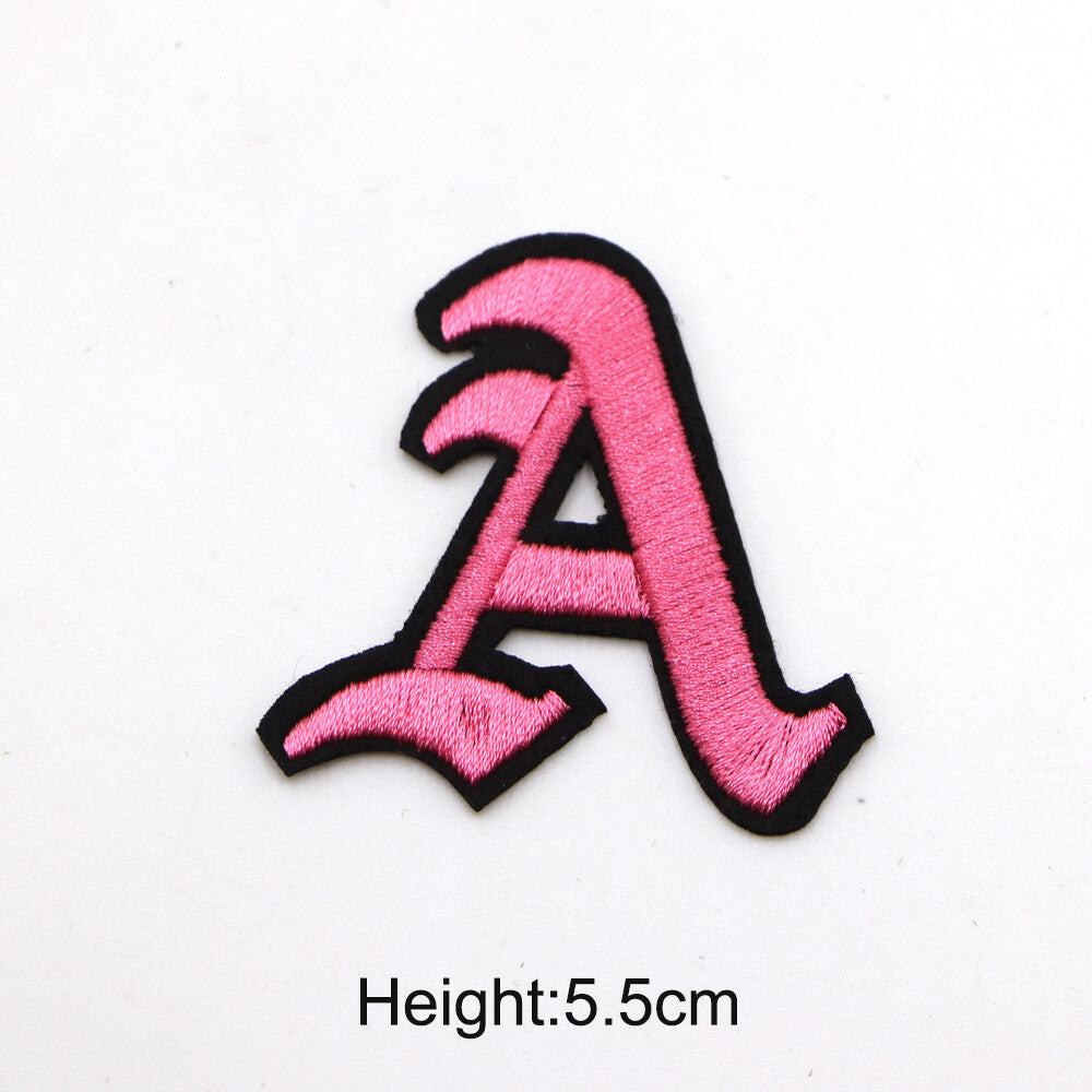 Pink Black Old English Medieval Letter Patch Patches Iron on Alphabet Embroidery
