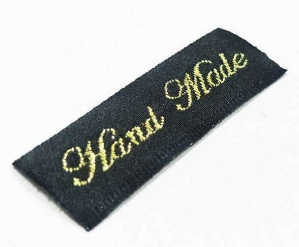 Fabric Labels Hand Made Sew On Garment Clothing Craft DIY Tags Black Gold Brown - Black & Gold