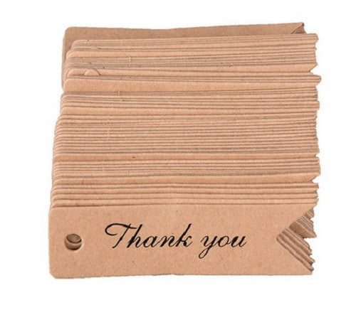Long Craft Paper Tags 'HANDMADE' & 'THANK YOU' Hand Made Gift Tag 7x2cm - Brown Thank You