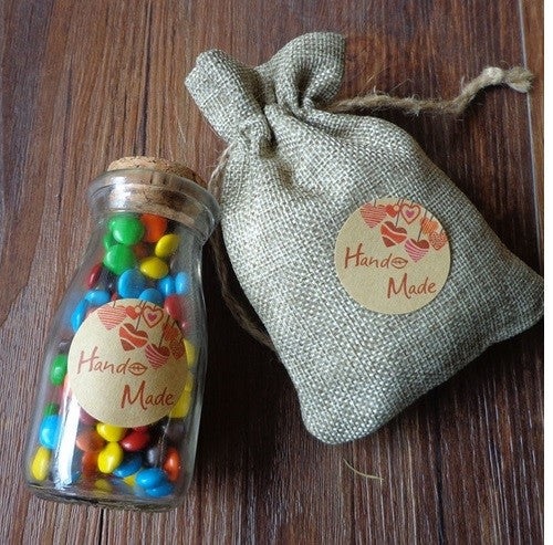 Round Paper Labels Hand Made Heart Gift Food Kraft Paper Craft Sticker 3.5cm
