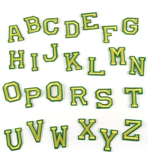 Green & Yellow Letter Patch Iron or Sew on Alphabet Embroidery Customise Clothes