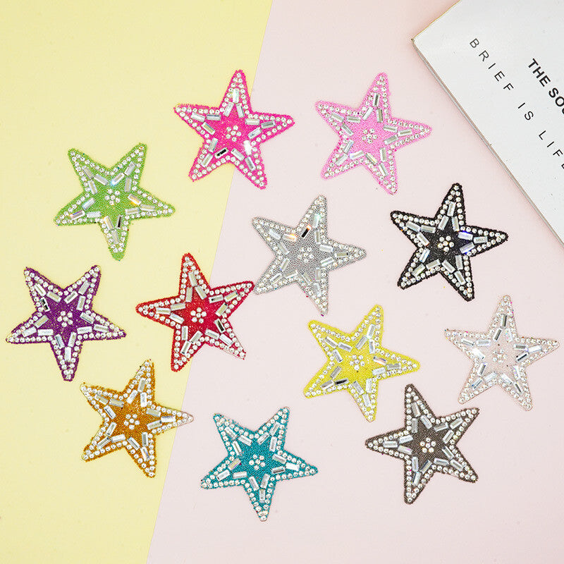 Rhinestone Embellished Star Patch Iron on Glitter Patches Space Hotfix 5.5cm