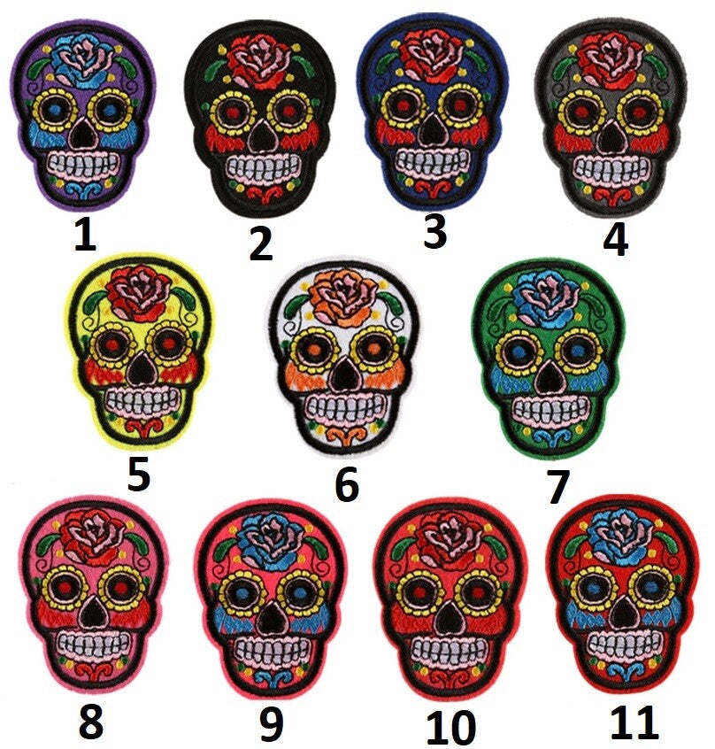 Mexican Sugar Skull Iron on Patch Mariachi Zombie Day of the Dead Gothic - 4