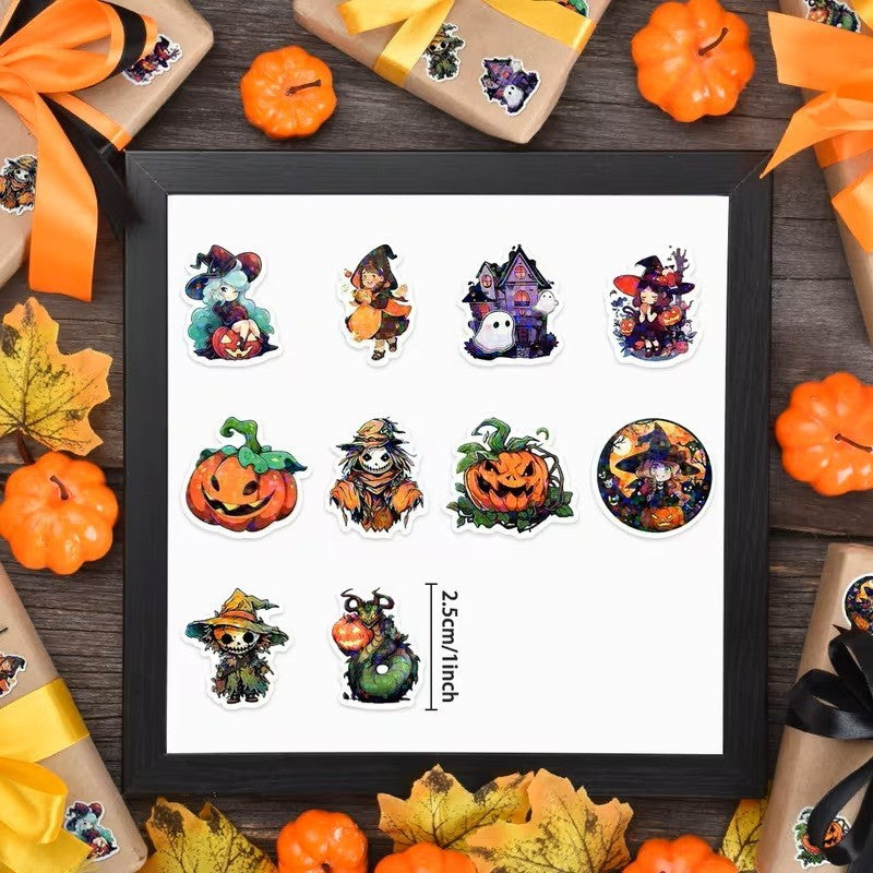 Halloween Witch Scarecrow Pumpkin Peel & Stick Labels Stickers Gift Sticker