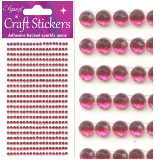 3D Stickers Craft Pearl Dots Sparkly Glitter Gem Craft Card Craft Self Adhesive - 3mm Hot Pink (418 gems)