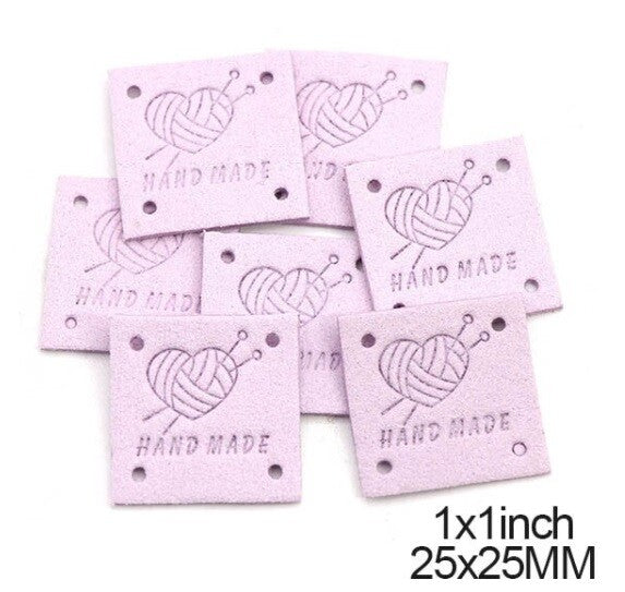 Faux Suede Leather Labels Hand Made Knit Design Clothing Tag Label Tags 25x25mm - Design 10