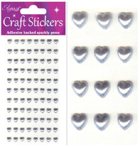 Self Adhesive Pearl Heart Gems 3D Stickers Craft Wedding Sheet of 88 Hearts 6mm