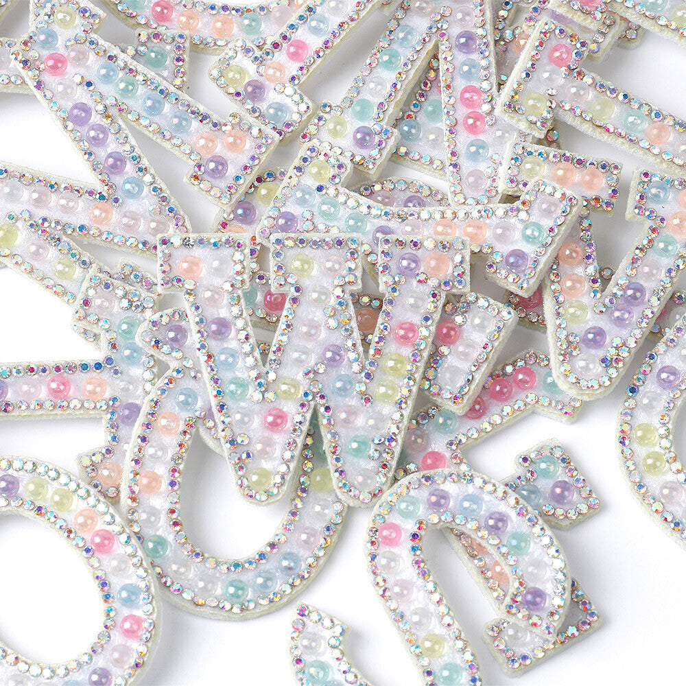 Transparent Pearl Rhinestone Letter Patch Patches Iron on Alphabet Crystal