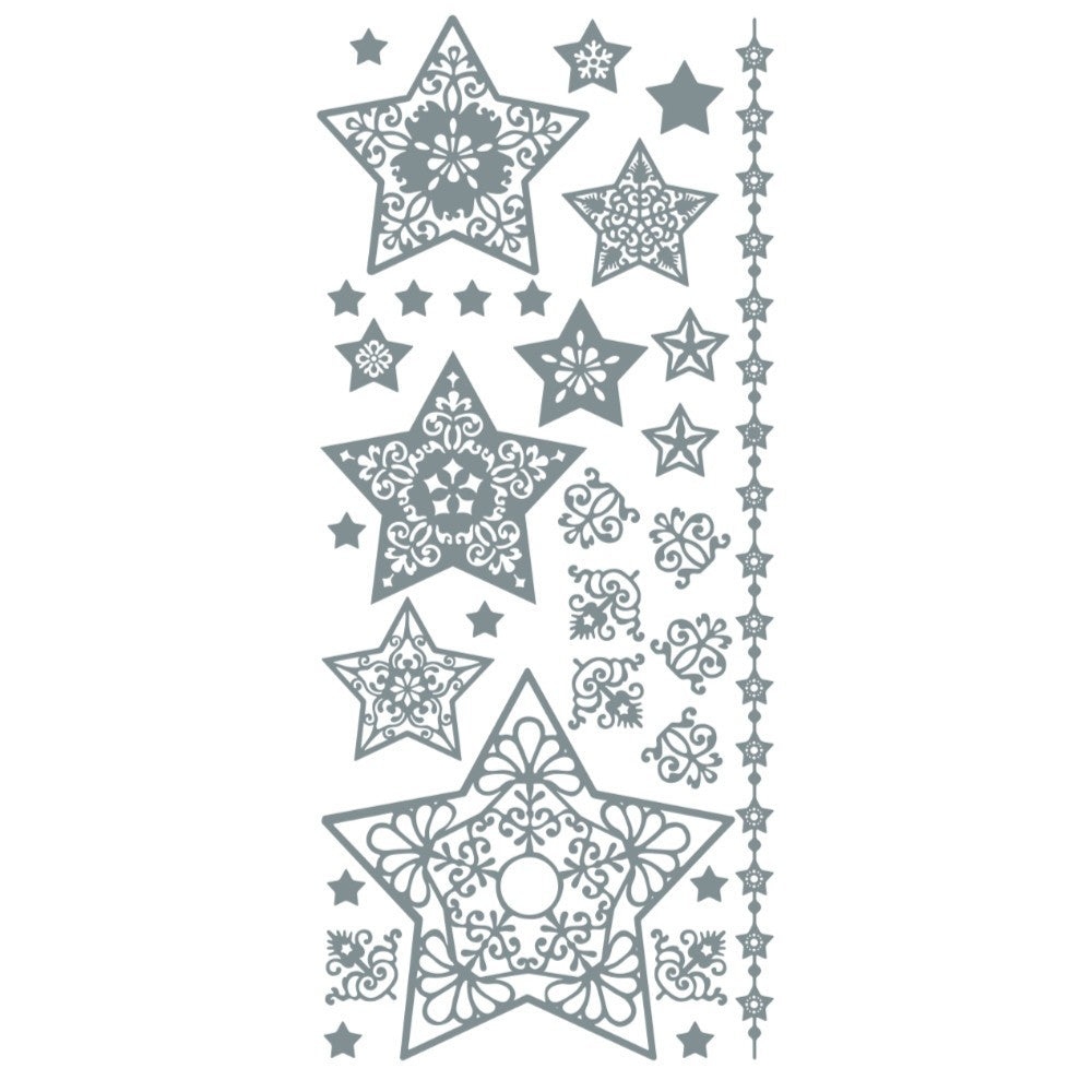 Christmas Peel Off Sticker Snowflake Star Santa Reindeer Snowman Craft Stickers - Stars Silver (207901)