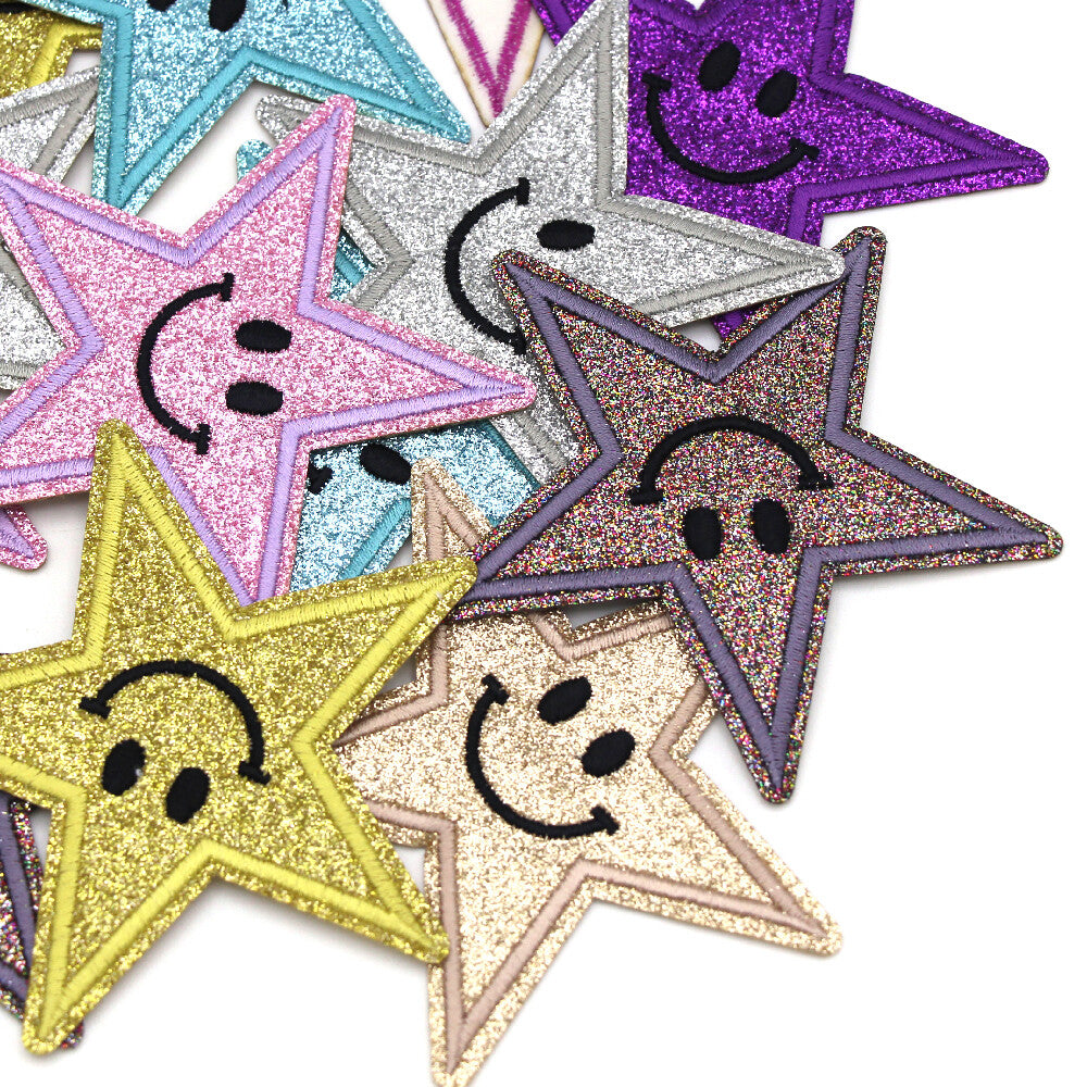 Glitter Star Patch Iron on Sew on Happy Stars 9cm