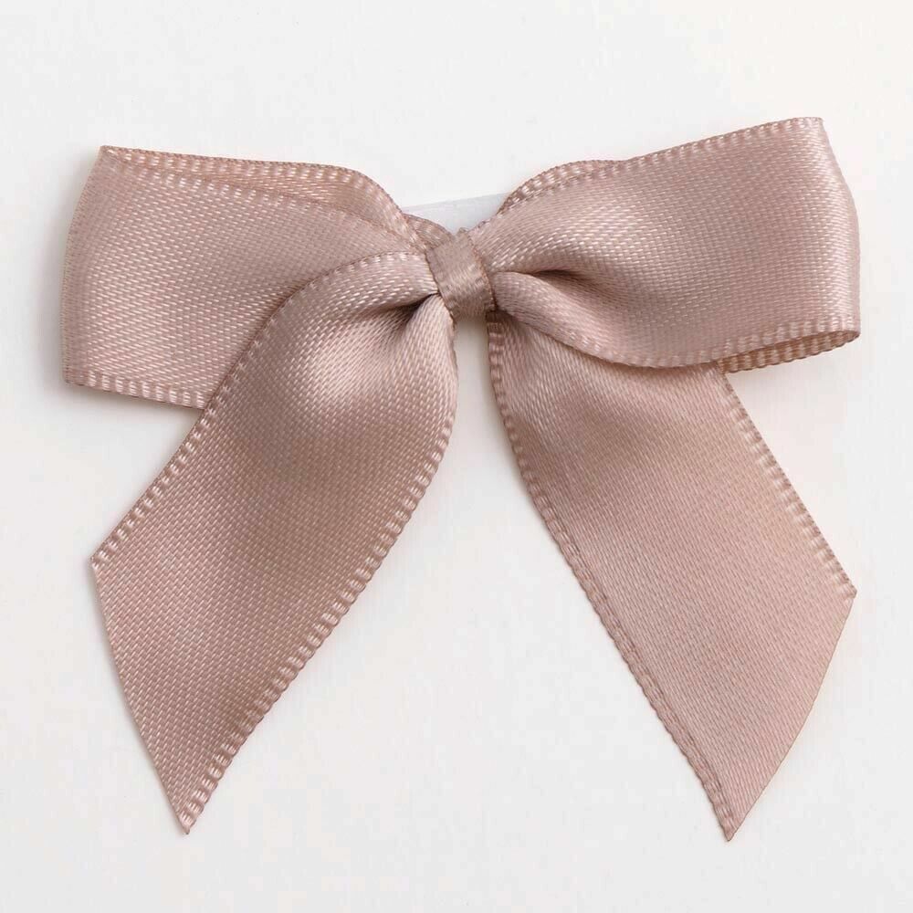 Self Adhesive 5cm Bow Satin Bows Sticky Pre-Tied 16mm Ribbon Craft Wedding - Taupe
