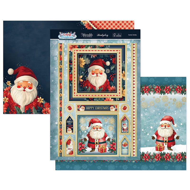 Hunkydory Christmas Card Making Kits Festive Xmas Luxury Topper Set Pack Toppers - Santa Smiles