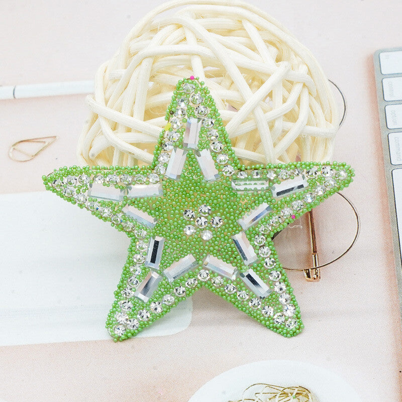 Rhinestone Embellished Star Patch Iron on Glitter Patches Space Hotfix 5.5cm - Green
