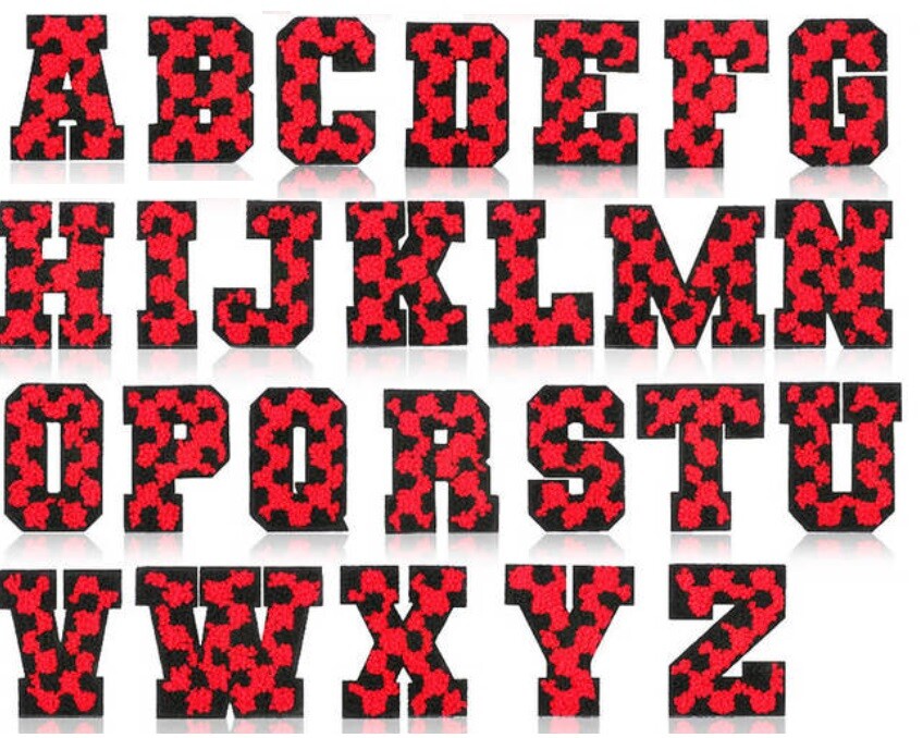 Red & Black Chenille Patch Letter Patches Iron on Alphabet Embroidery 6cm