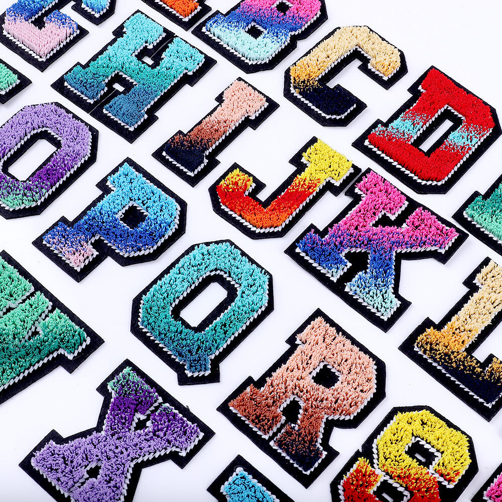 Rainbow Brush Chenille Patch Letter Patches Iron on Sew on Alphabet Embroidery