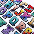 Rainbow Brush Chenille Patch Letter Patches Iron on Sew on Alphabet Embroidery