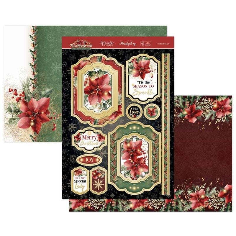 Hunkydory Christmas Card Making Kits Festive Xmas Luxury Topper Set Pack Toppers - Tis the Season (poinsettia)