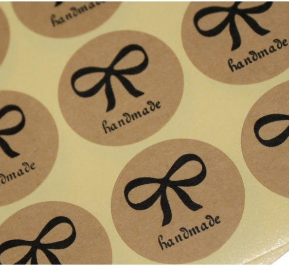 Round Paper Labels Handmade Bow Ribbon Gift Food Craft Stickers Manilla 3cm