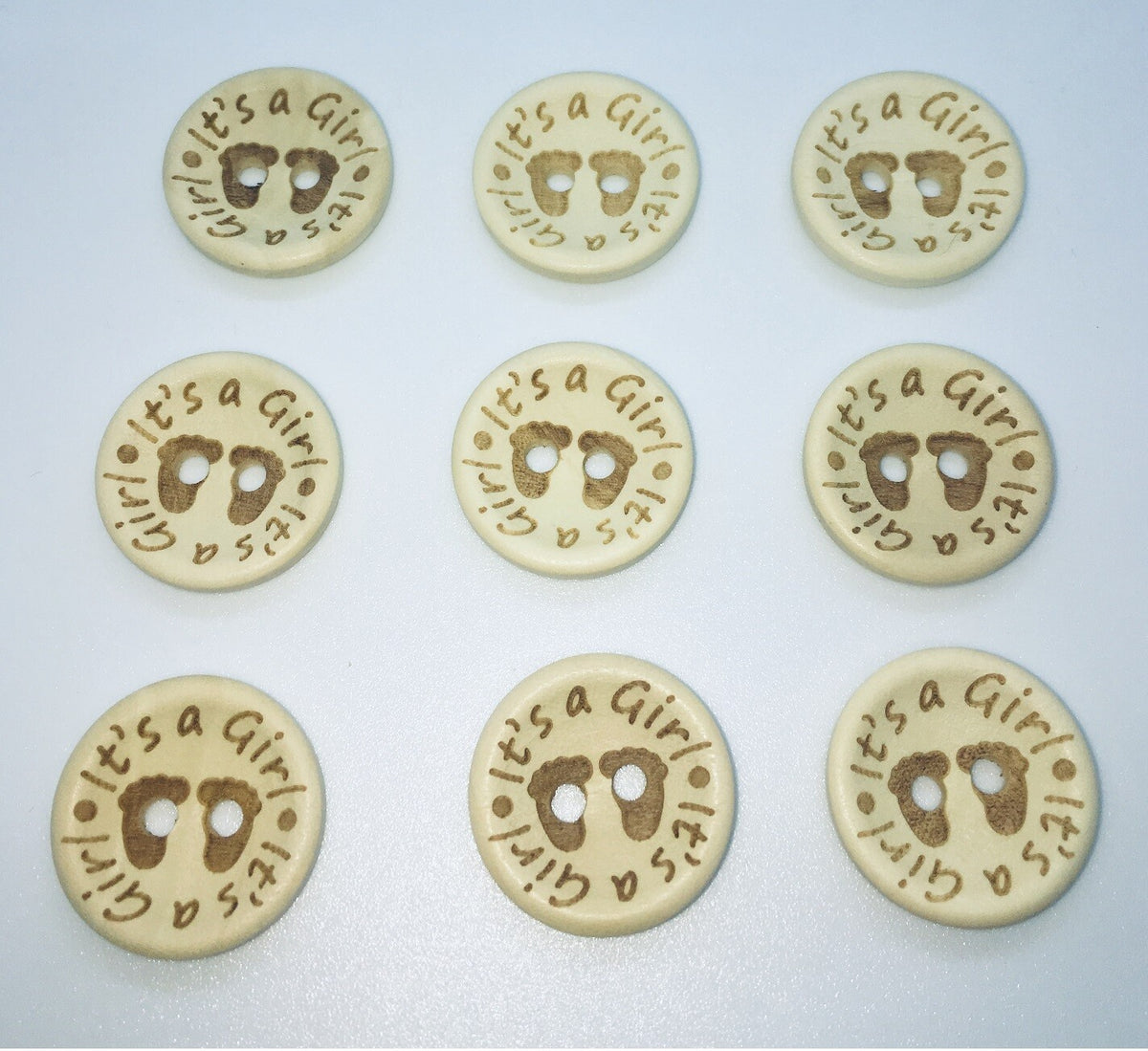 Natural Wooden It's a Girl Buttons 2 Hole 20mm Sewing Craft Baby Shower Gift