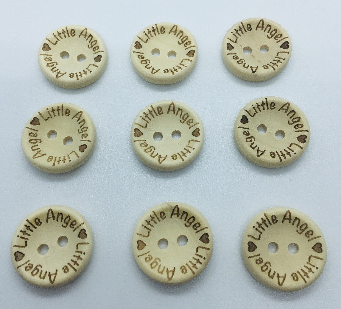 Natural Wooden Little Angel Baby Girl Boy Buttons 2 Hole 20mm Sewing Craft Gift