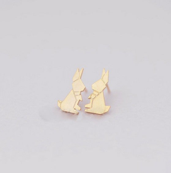 Origami Bunny Rabbit Hare Easter Spring Stud Earrings & Gift Box #2