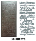 10 Sheets - Silver Merry Christmas & Holly Peel Off Sticker Card Craft Stickers