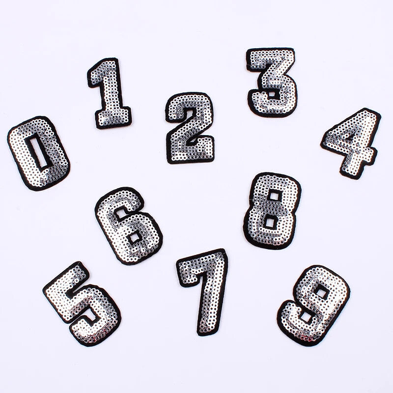 Silver Sequins Number Patch Patches Iron on Sew on Numbers Embroidery Customise