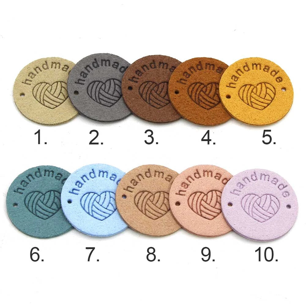 Faux Suede Leather Labels Handmade Round Hand Made Clothing Tag Label Tags 25mm - Design 6