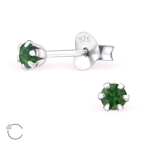 925 Sterling Silver Crystal Studs Earrings Choice of Colours 083 - Palace Green Opal