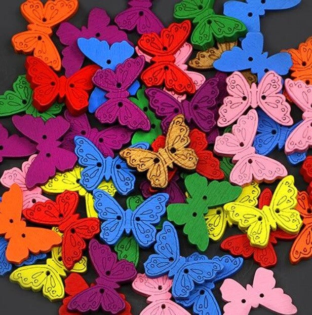 Butterfly Buttons Craft Customise Clothing Sewing Scrapbook Knitting Garment - Coloured Wood Butterflies