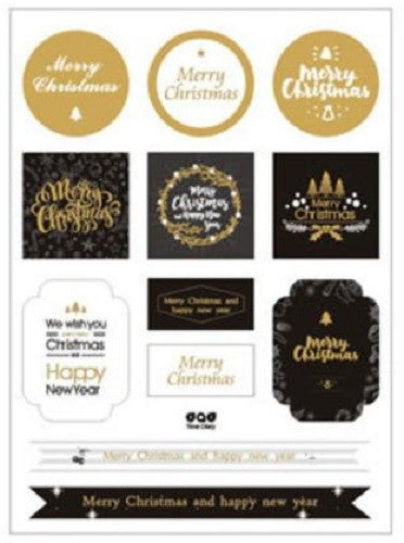 Christmas Gift Seal Stickers Merry Christmas Happy New Year Mix of Designs - Black & Gold