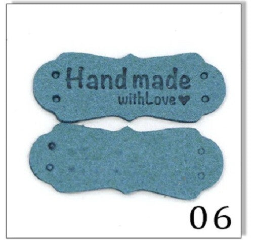Faux Suede Leather Labels Hand Made with Love Clothing Tag Label Tags 41x16mm - Design 6