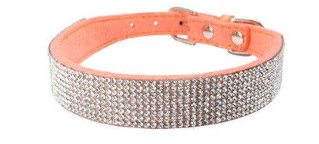 Suede Rhinestone Dog Collar Diamante Puppy Yorkie Teacup Chihuahua & Upwards - Orange