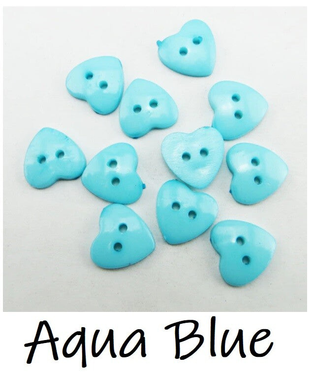 Heart Buttons 11mm - 2 Hole - Sewing Knitting Customise Craft Scrapbook - Aqua Blue