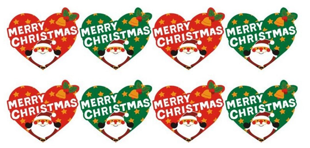 Red & Green Heart Labels 'Merry Christmas' Gift Seal Christmas Present Stickers