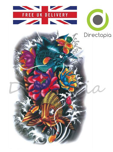 Large Waterproof 3D Traditional Japanese Irezumi Colour Carp Temporary Tattoo #1
