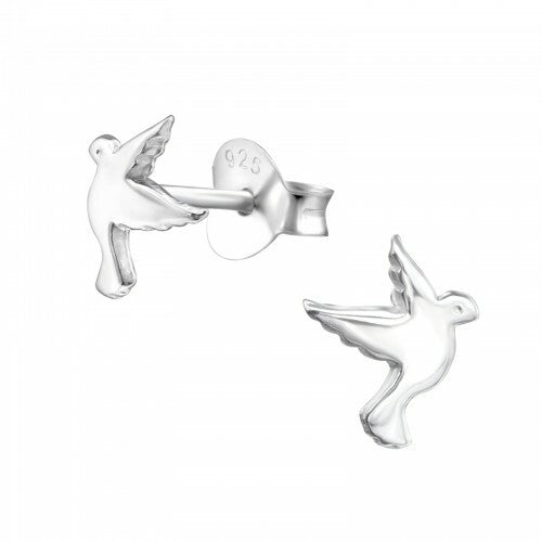 925 Sterling Silver Owl Bird Dove Swallow Flamingo Earrings & Gift Box - Dove 6x7mm