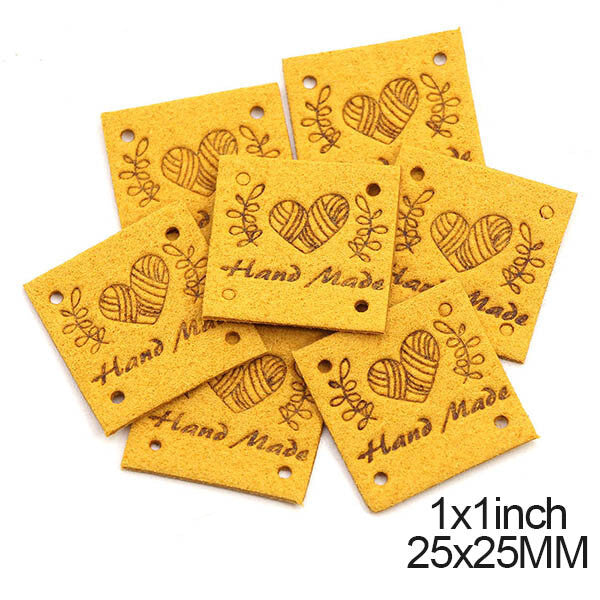 Faux Suede Square Labels Hand Made Heart Clothing Tag Label Tags 25x25mm - Design 5