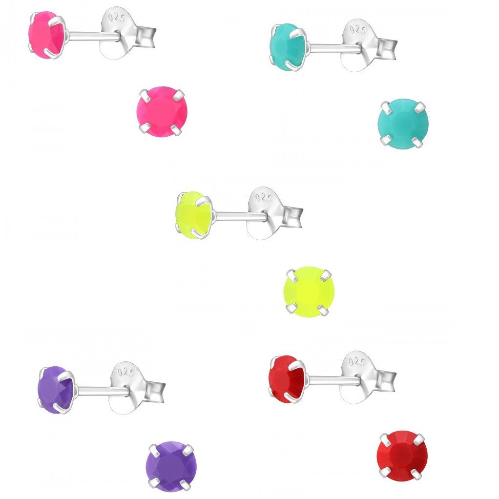 925 Sterling Silver Neon Stud Earrings 4mm & Gift Box