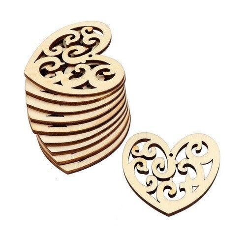 Wooden Heart Shape Love With String Embellishment Craft Wedding Vintage Gift Tag - Heart Design 2 Natural 5x5cm